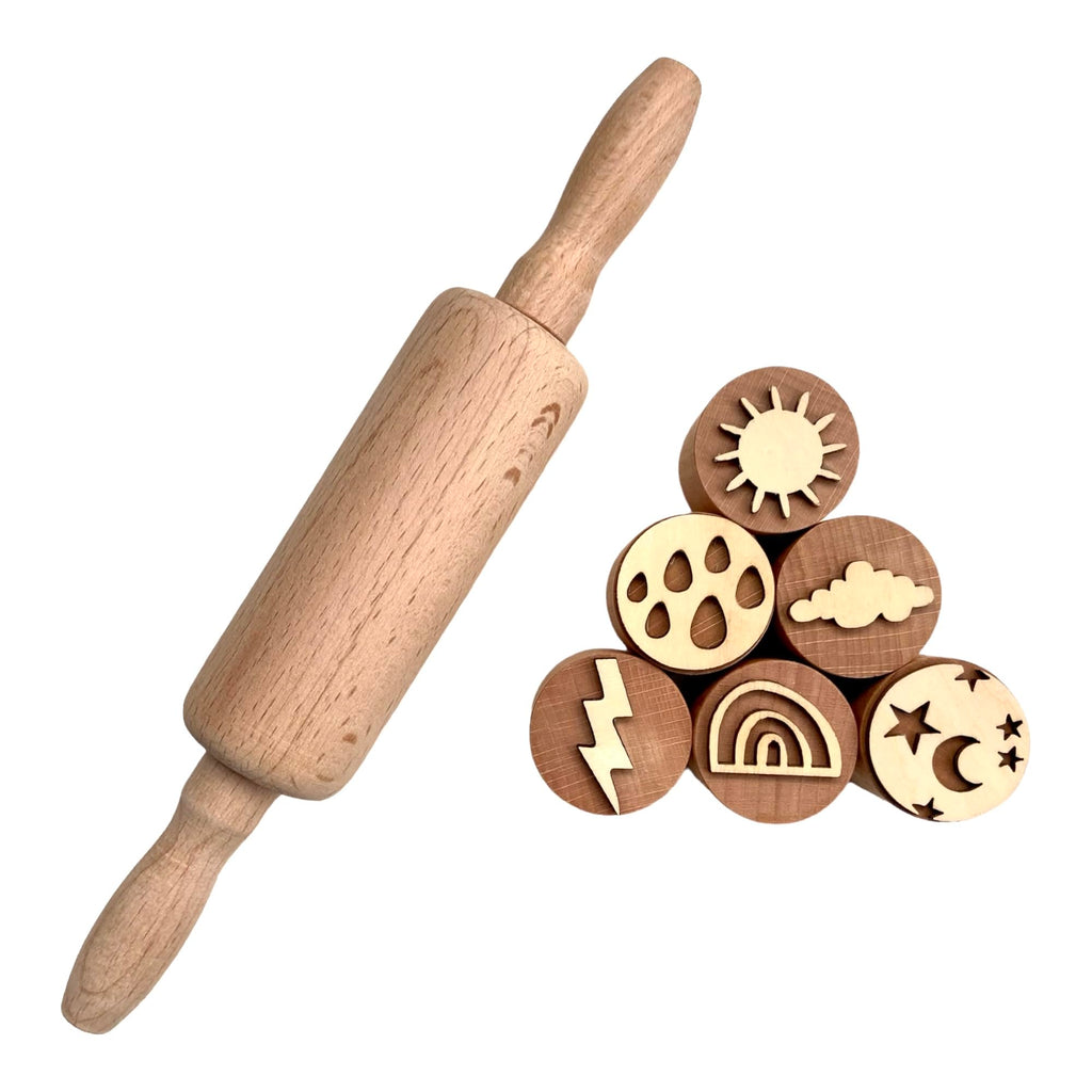 Natural Wood Playdough Tool Set - Weather Theme