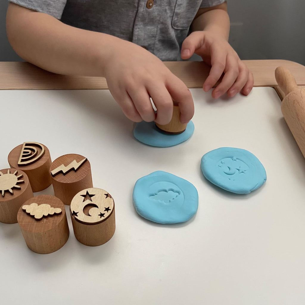 Natural Wood Playdough Tool Set - Weather Theme
