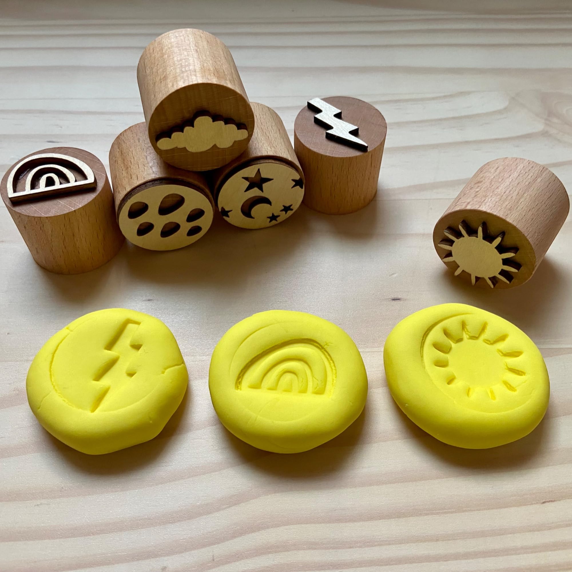 Natural Wood Playdough Tool Set - Weather Theme