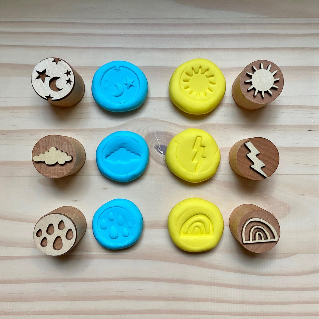 Natural Wood Playdough Tool Set - Weather Theme