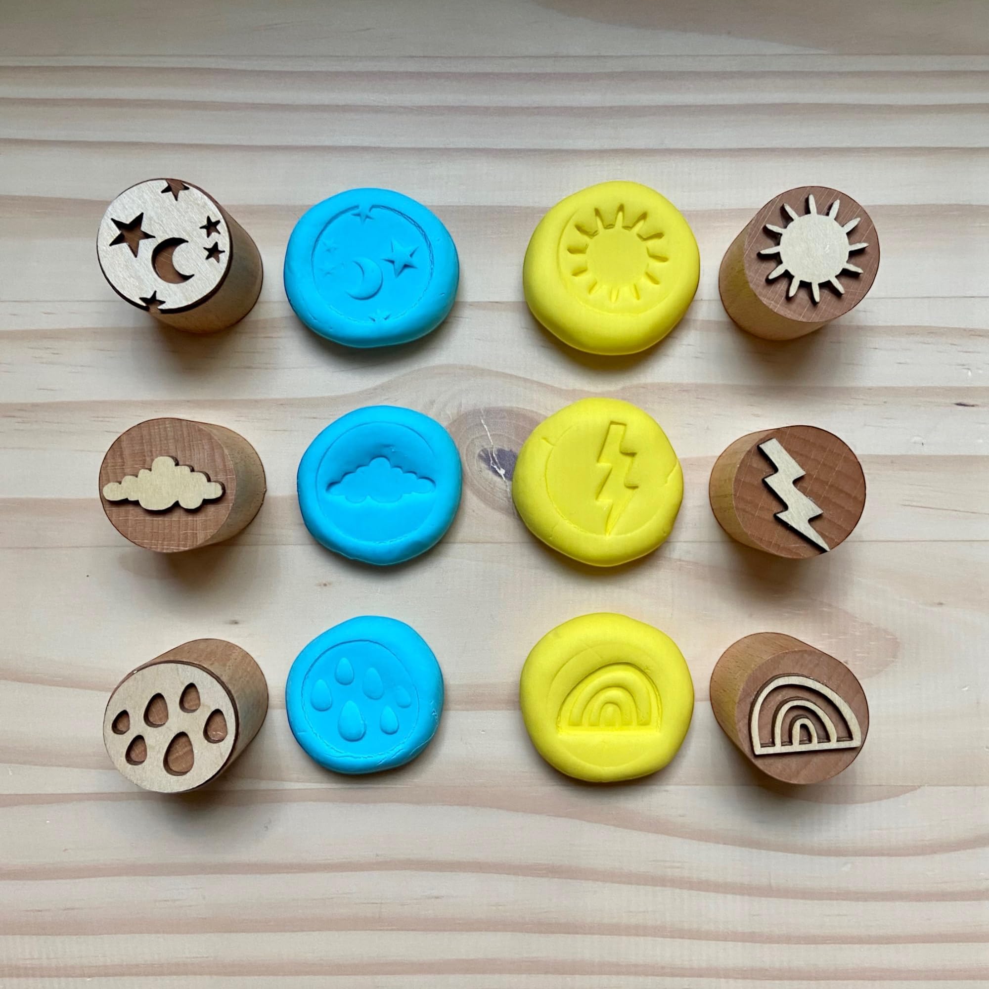 Natural Wood Playdough Tool Set - Weather Theme