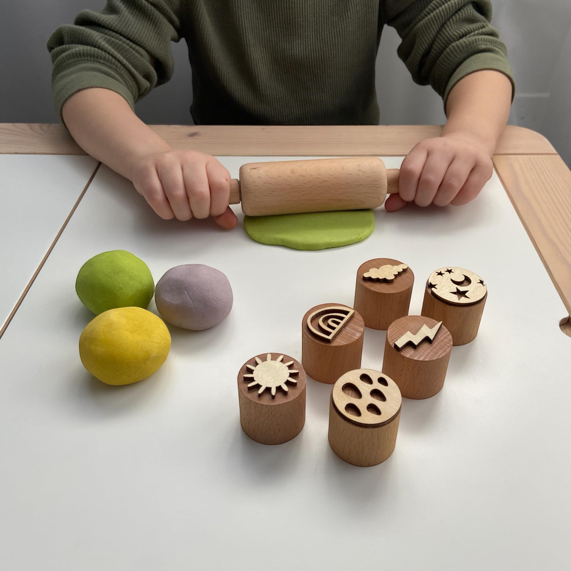 Natural Wood Playdough Tool Set - Weather Theme